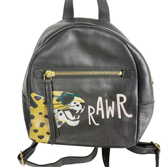 FOSSIL Megan Leather Backpack Black Cheetah RAWR Rare main image 5